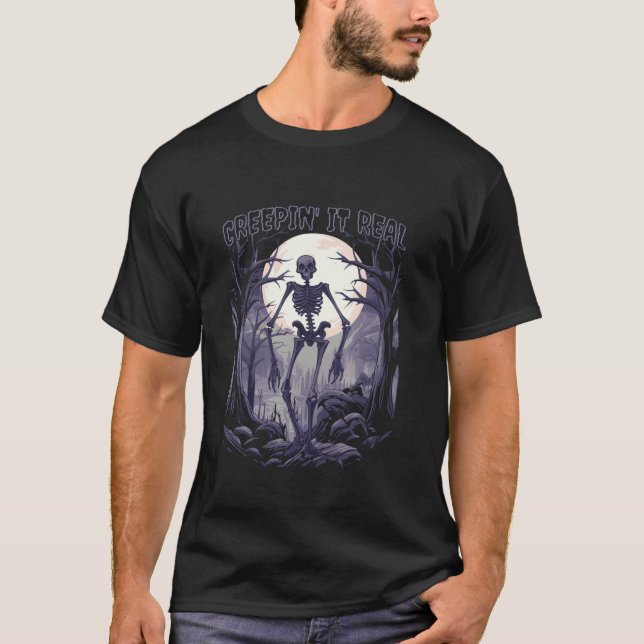 Camiseta Creepit It Real Spooky Skeleton Haunted Forest Hal (Anverso)
