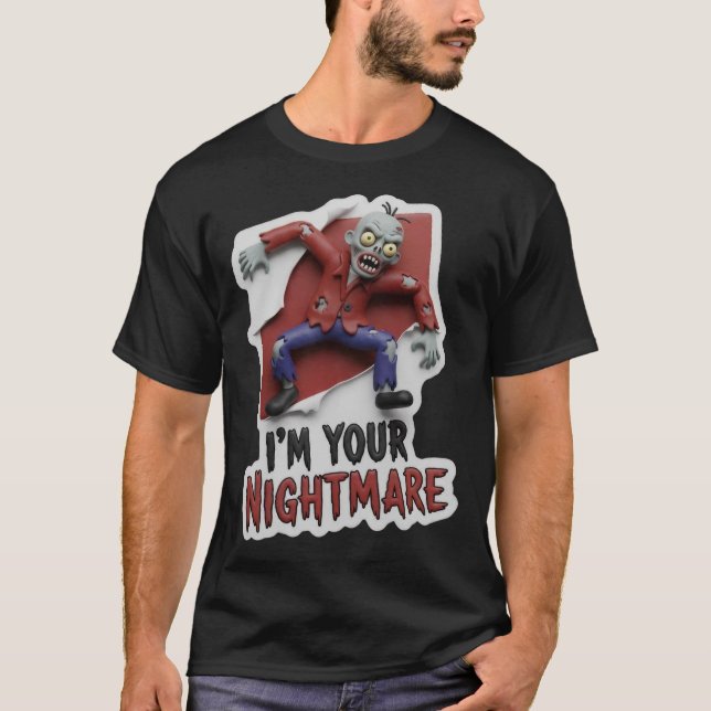 Camiseta Creepy cartoon zombie with nightmare text (Anverso)