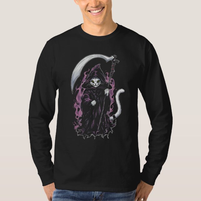 Camiseta Creepy Cat Grim Reaper Pastel Goth Gothic Hallowee (Anverso)