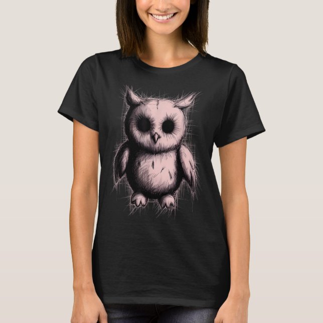 Camiseta Creepy Cute Goth Owl Horror Sketch Alt Nge Evil  (Anverso)