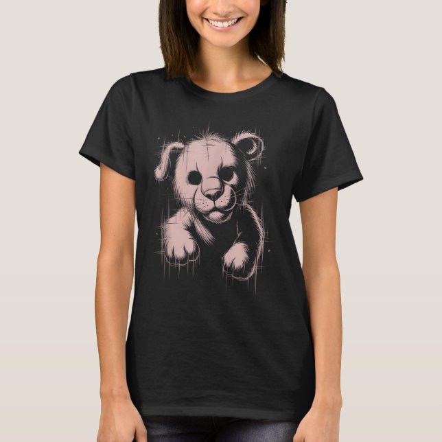 Camiseta Creepy Cute Goth Teddy Lion Horror Sketch Nge Bear (Anverso)