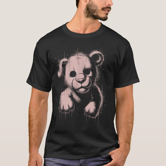Camiseta Creepy Cute Goth Teddy Lion Horror Sketch Nge Bear (Anverso)