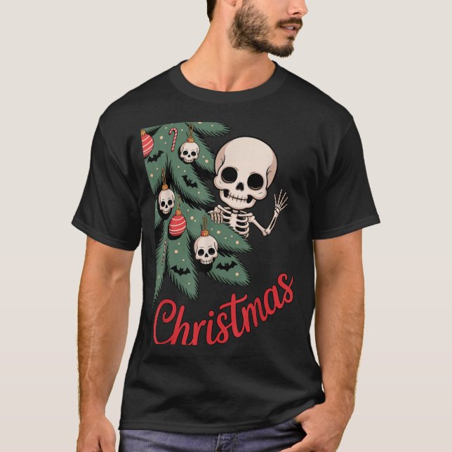 Camiseta Creepy Cute Kawaii Skeleton Christmas Tree Skull B (Anverso)