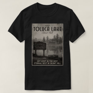 Camiseta Creepy Foggy Lake Town Vintage Travel Poster Hallo