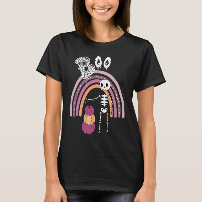 Camiseta Creepy Goth Halloween  Boo Skeleton Pastel Rainbow (Anverso)
