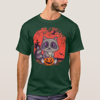Camiseta Creepy lindo mapache Jack O' Lantern Spooky Hallow