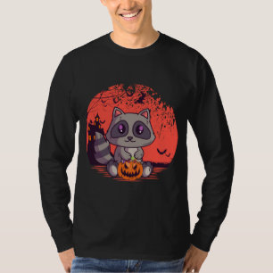 Camiseta Creepy lindo mapache Jack O' Lantern Spooky Hallow