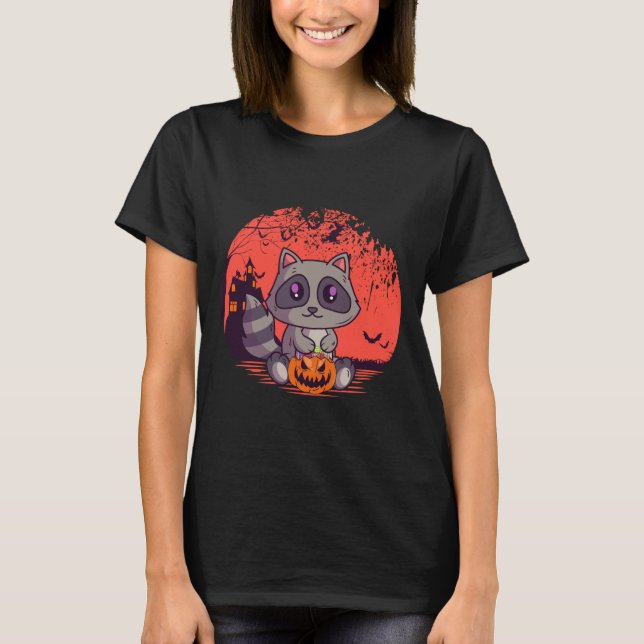 Camiseta Creepy lindo mapache Jack O' Lantern Spooky Hallow (Anverso)