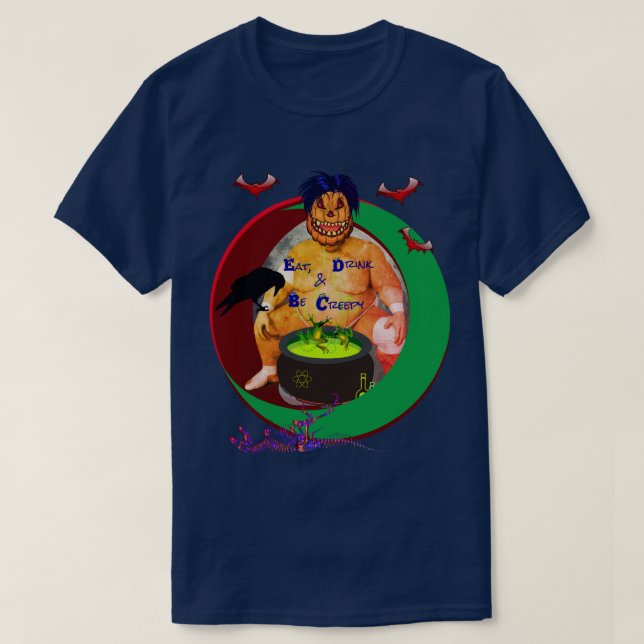 Camiseta Creepy Pumpkin Halloween Blue Unisex (Diseño del anverso)