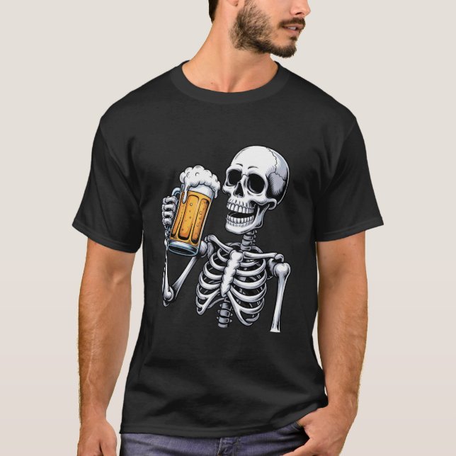 Camiseta Creepy Skeleton Drinking Beer Halloween Costume Me (Anverso)