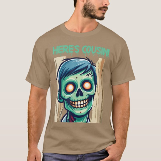 Camiseta Creepy Zombie Heres Cousin Happy Halloween Day Hor (Anverso)