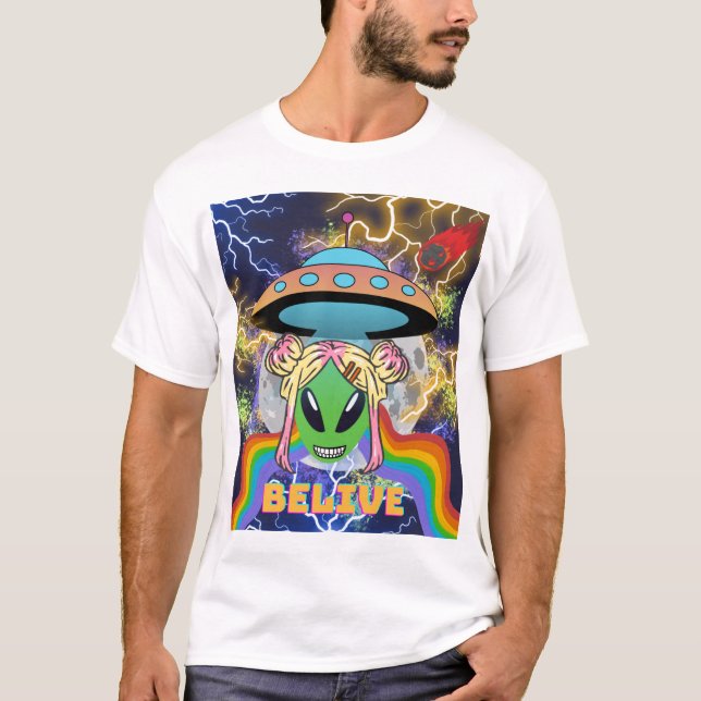 Camiseta Creer, alienígena ufo extraterrestre (Anverso)