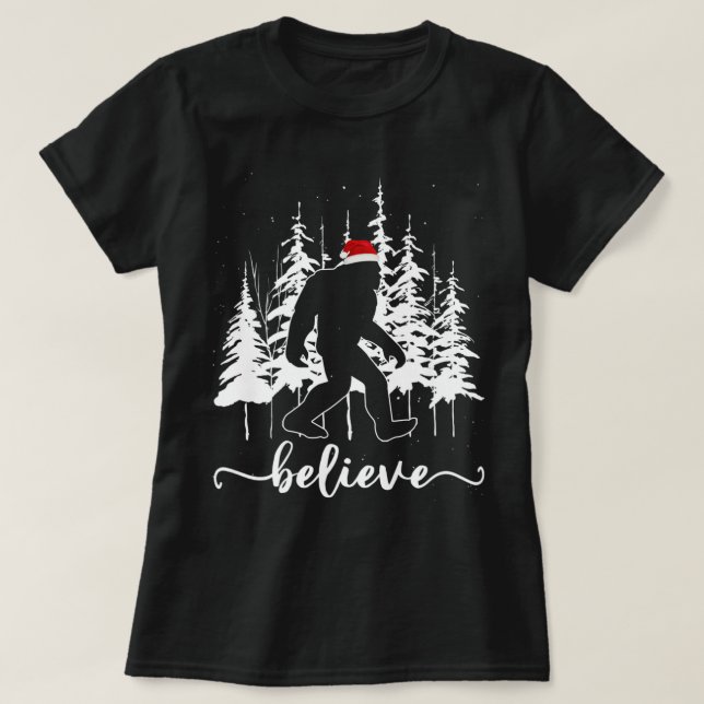 Camiseta Creer árbol de navidad grande de luz Santa Squatch (Diseño del anverso)