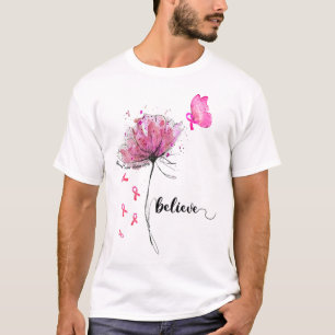 Camiseta Creer Cáncer de Mama De Cinta Rosa De Mariposa De