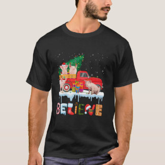 Camiseta Creer Cerdo Montando Camión Rojo Árbol de Navidad