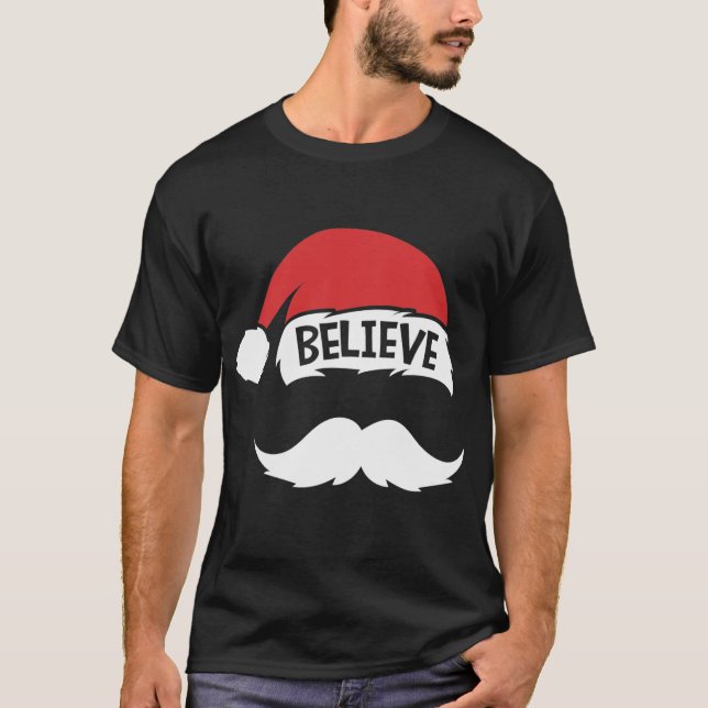 Camiseta Creer Cita En La Familia De Mustache De Santa Hat (Anverso)