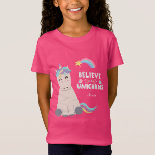 Camiseta Creer en el chico del patrón de Chica azul y rosa 