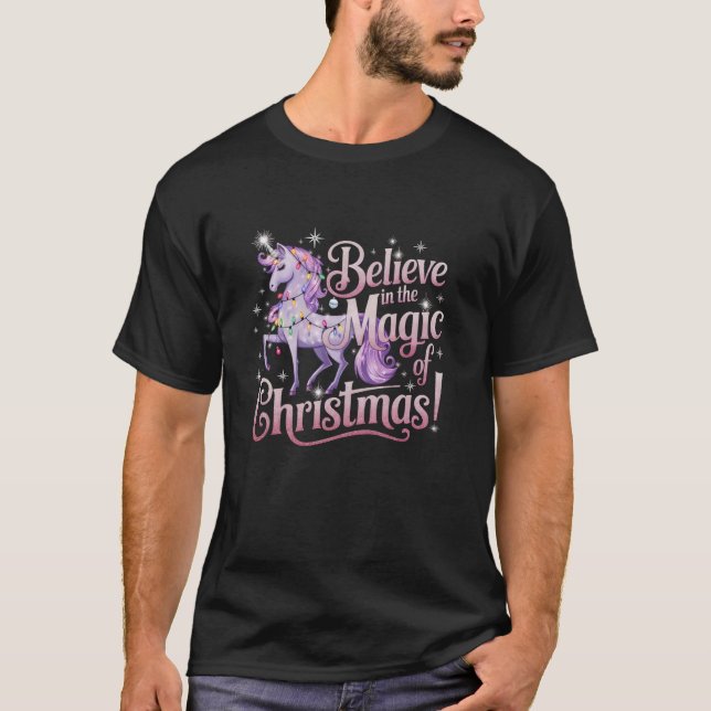 Camiseta Creer en la magia de los Navidades Unicorn ilumina (Anverso)