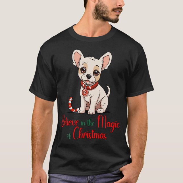 Camiseta Creer en la magia del perro Navidad (Anverso)