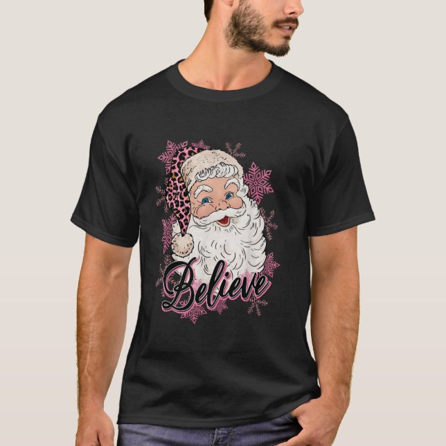 Camiseta Creer Leopard Santa Clause Nieve Feliz Navidad (Anverso)