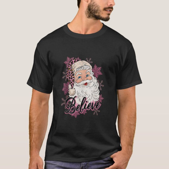 Camiseta Creer Leopard Santa Clause Nieve Feliz Navidad (Anverso)