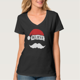 Camiseta Creer Mustache Santa Hat Cap Navidades Fu