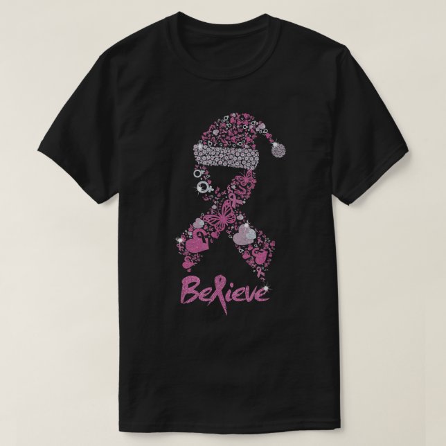 Camiseta Creer Navidades de Cinta de Cáncer de Mama Santa H (Diseño del anverso)