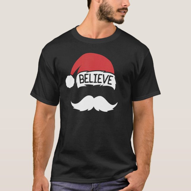 Camiseta Creer Navidades familiares de Santa Hat Mustache (Anverso)