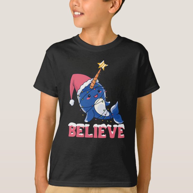 Camiseta Creer que los Navidades de Narwhal niegan luces de (Anverso)