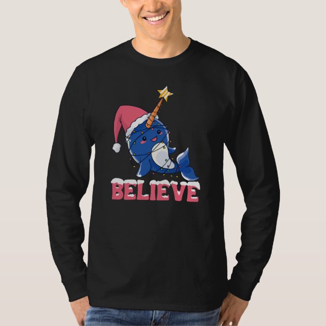 Camiseta Creer que los Navidades de Narwhal niegan luces de (Anverso)