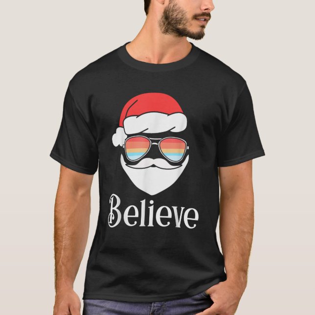 Camiseta Creer Retro Santa Face Gafas de sol Feliz Navidad (Anverso)