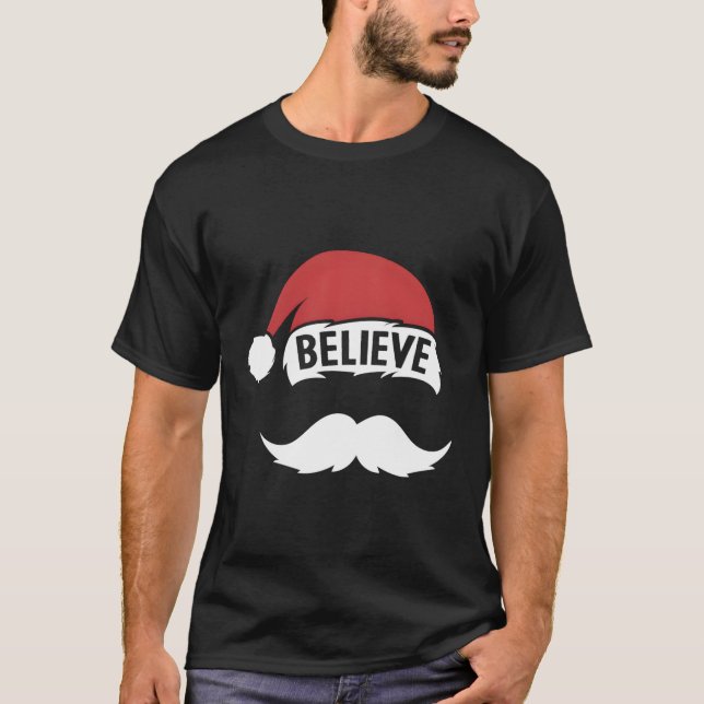 Camiseta Creer Santa Cap White Mustache Familia Pajama (Anverso)