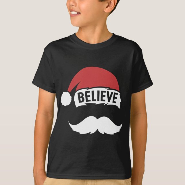 Camiseta Creer Santa Hat Cap Blanco Mustache Familia Cristo (Anverso)