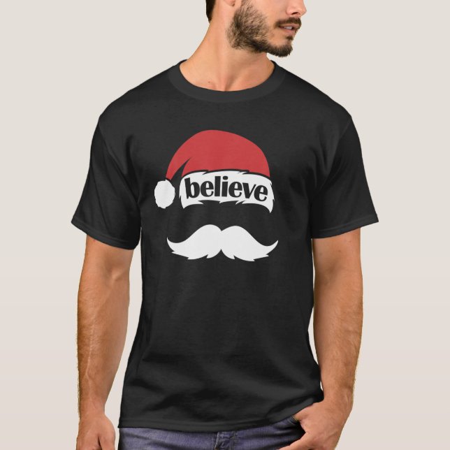 Camiseta Creer Santa Hat Mustache Navidades divertidos de l (Anverso)