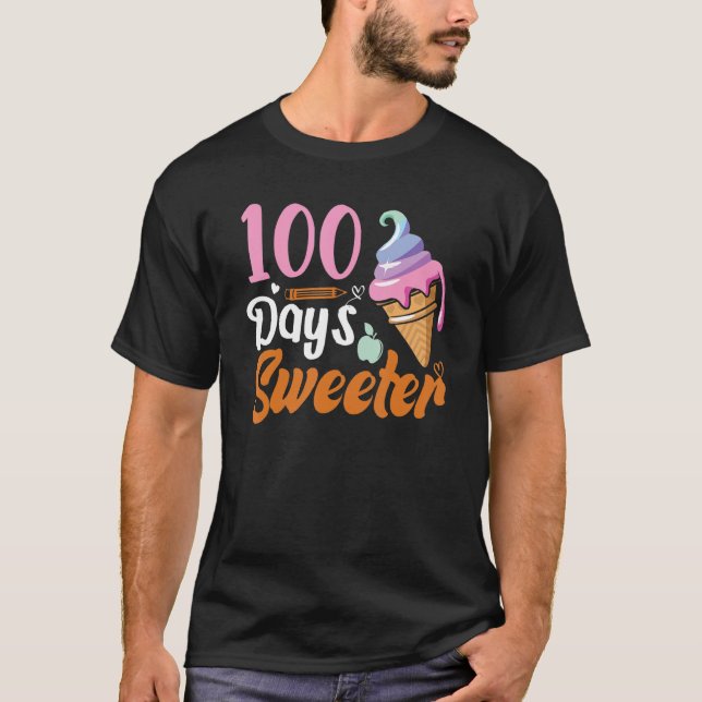 Camiseta Crema De Hielo Cone 100 Días De Profesores Escolar (Anverso)