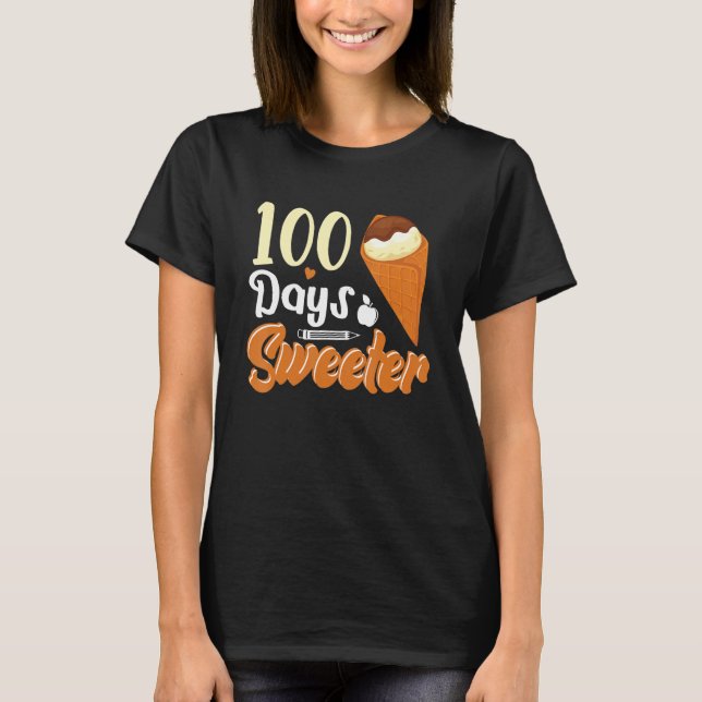 Camiseta Crema De Hielo Cone 100 Días De Profesores Escolar (Anverso)