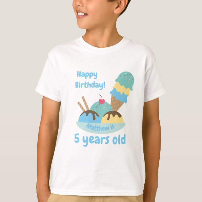 Camiseta Crema de hielo Cute Blue Retro Cumpleaños (Anverso)