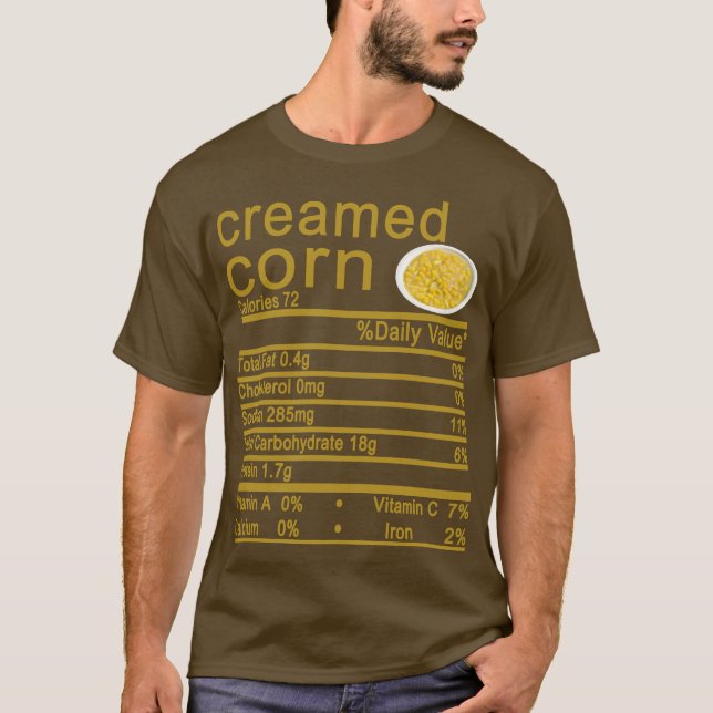 Camiseta crema de maíz Nutrición Hechos Graciosos Acción de (Anverso)