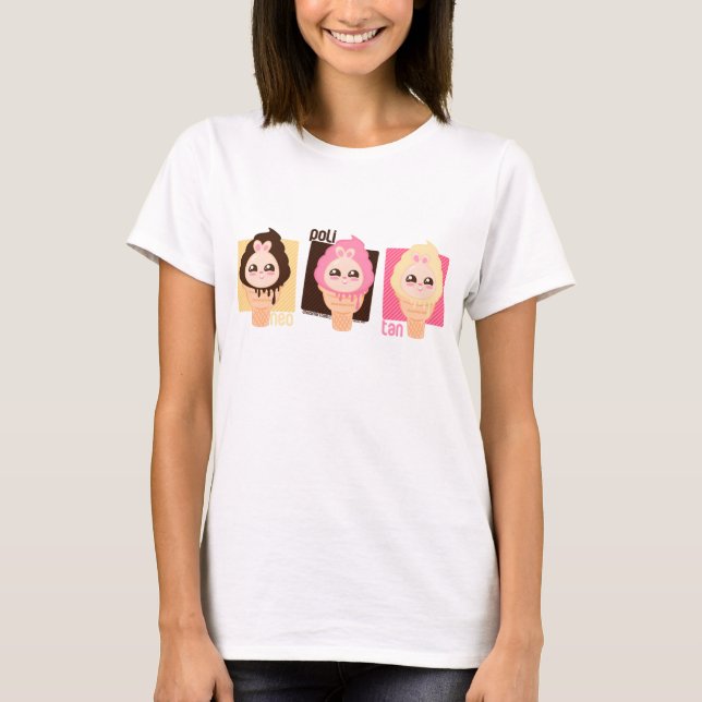 Camiseta crema-neopolitan rechoncha del hielo del conejito (Anverso)