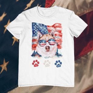Camiseta Crema Rojo Blanco Husky Siberiano 4 de Julio