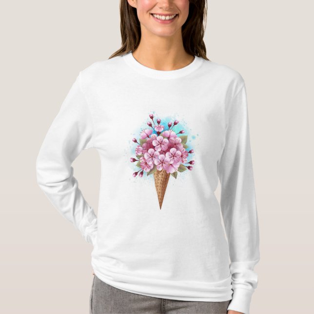 Camiseta Crema rosa de hielo Sakura Waffle Cone (Anverso)