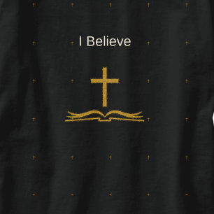 Camiseta Creo Cruz Dorada y Biblia Inspiradora