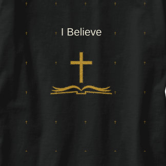 Camiseta Creo Cruz Dorada y Biblia Inspiradora