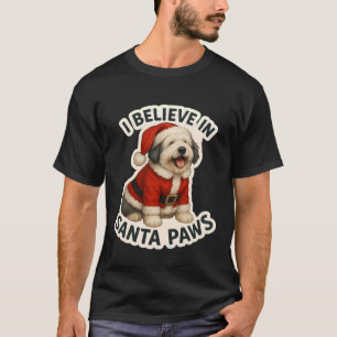 Camiseta Creo en Santa Paws Old English Sheepdog Perro C