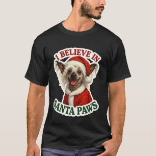 Camiseta Creo en Santa Paws Perro Crestado Chino Alegre 