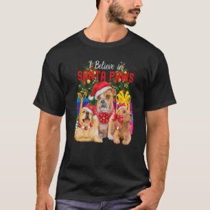 Camiseta Creo en Santa Paws Perros Lindos con Gorros de Na