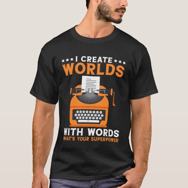 Camiseta Creo Mundos Con Escritor De Libros De Palabras (Anverso)