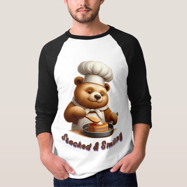 Camiseta Crepes de cocina de oso apilado y sonriente para c (Anverso)