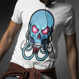 Camiseta Crepúsculo Gótico Azul Creíble Tentacle Skull Ligh