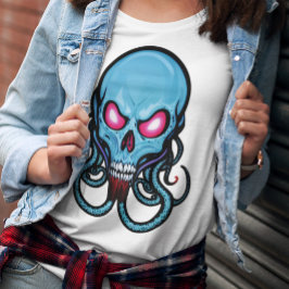 Camiseta Crepúsculo Gótico Azul Creíble Tentacle Skull Ligh